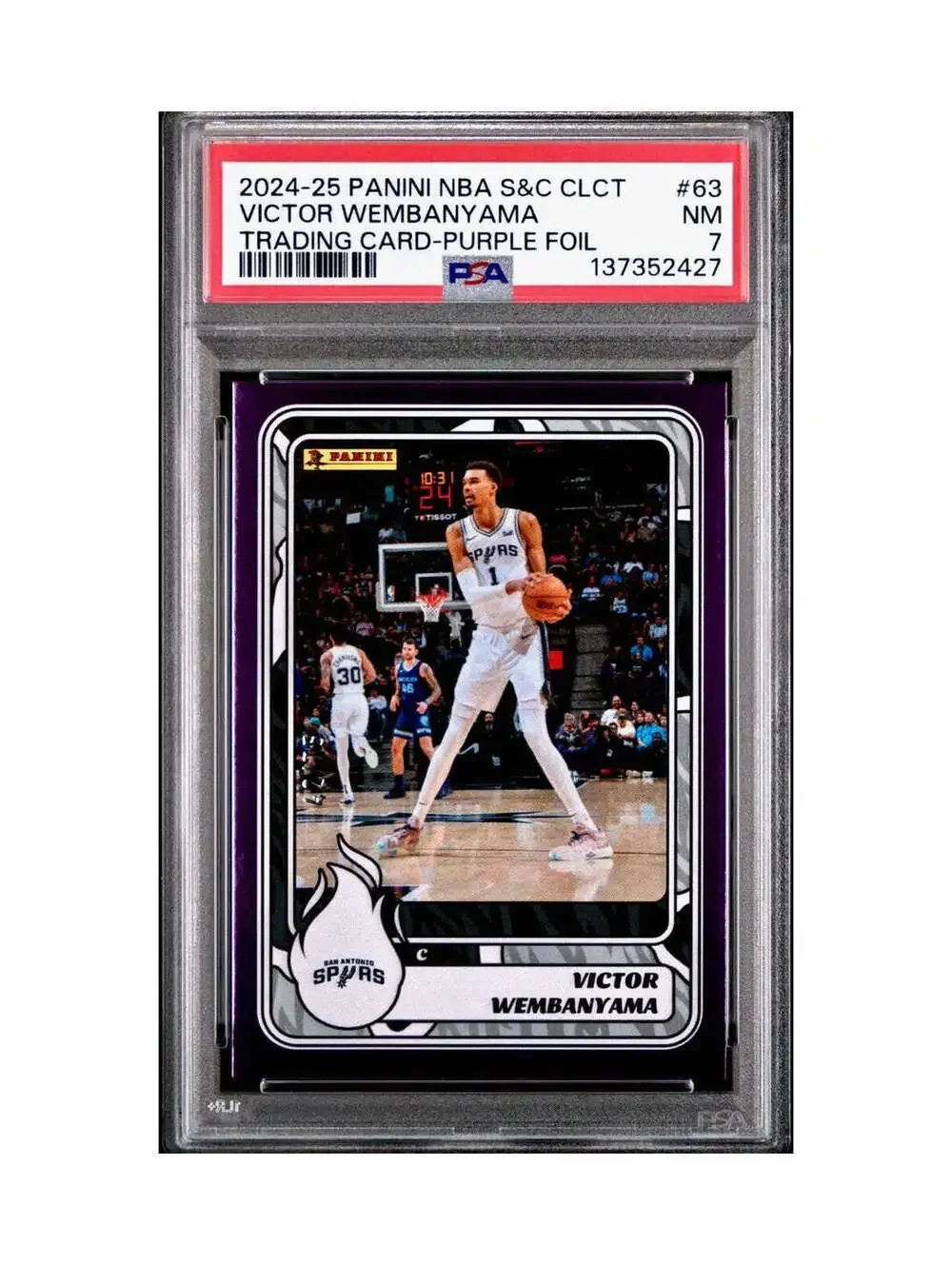 Victor Wembanyama 2024-25 Panini NBA #63 Sticker 42/75 Purple Foil PSA 7 NM